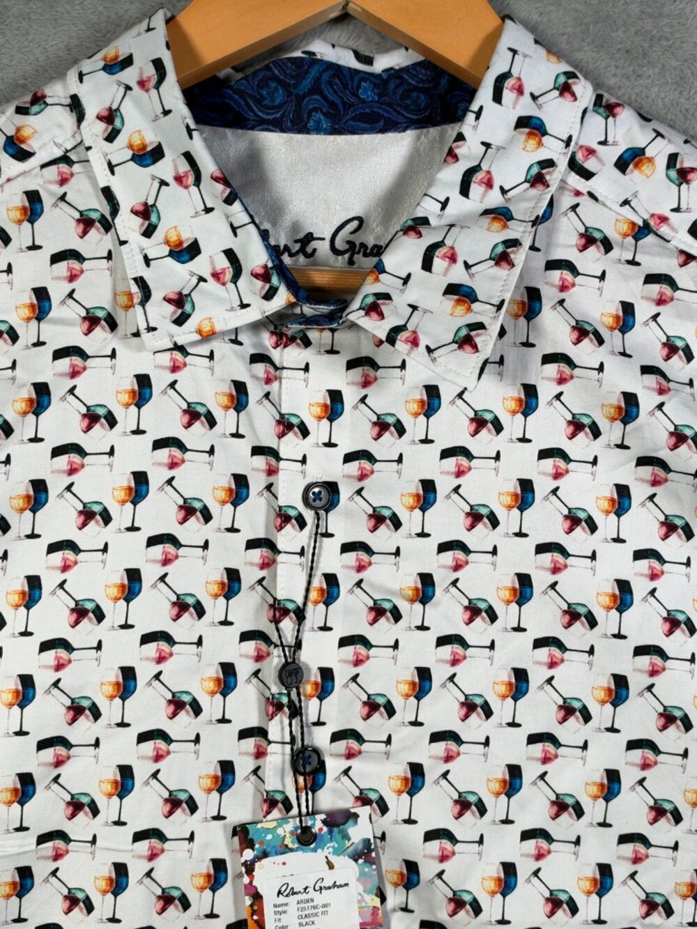 Robert Graham Shirt Mens 3XL White Wine Glasses Arden Short Sleeve Button Up